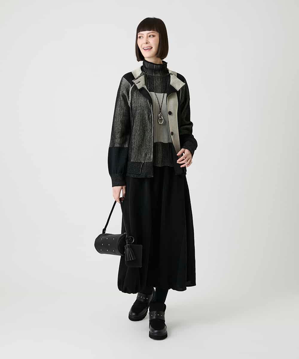 R6FLE20390 HIROKO BIS(小さいサイズ)(メゾン ドゥ サンク) 【小さいサイズ】切り替え配色ニットカーディガン グリーン