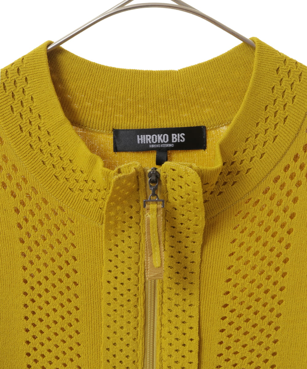 R6FLS10290 HIROKO BIS(小さいサイズ)(メゾン ドゥ サンク) 【小さいサイズ/洗える】アイレットニットカーディガン イエロー