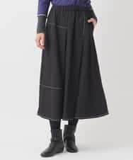 R6HAD28260 HIROKO BIS(小さいサイズ)(メゾン ドゥ サンク) 【小さいサイズ】ステッチデザインフレアスカート /洗える ブラック