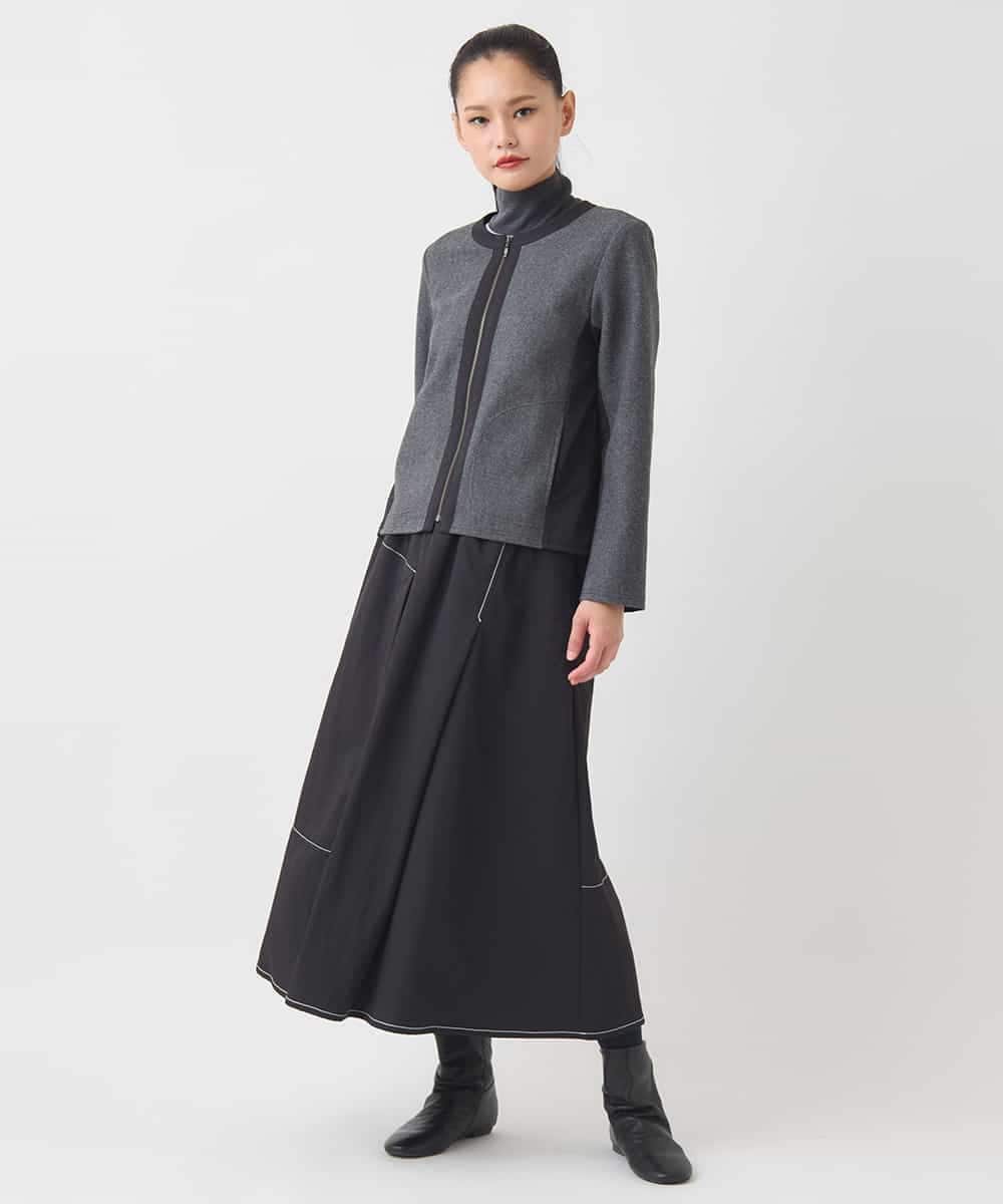 R6HAD28260 HIROKO BIS(小さいサイズ)(メゾン ドゥ サンク) 【小さいサイズ】ステッチデザインフレアスカート /洗える ブラック