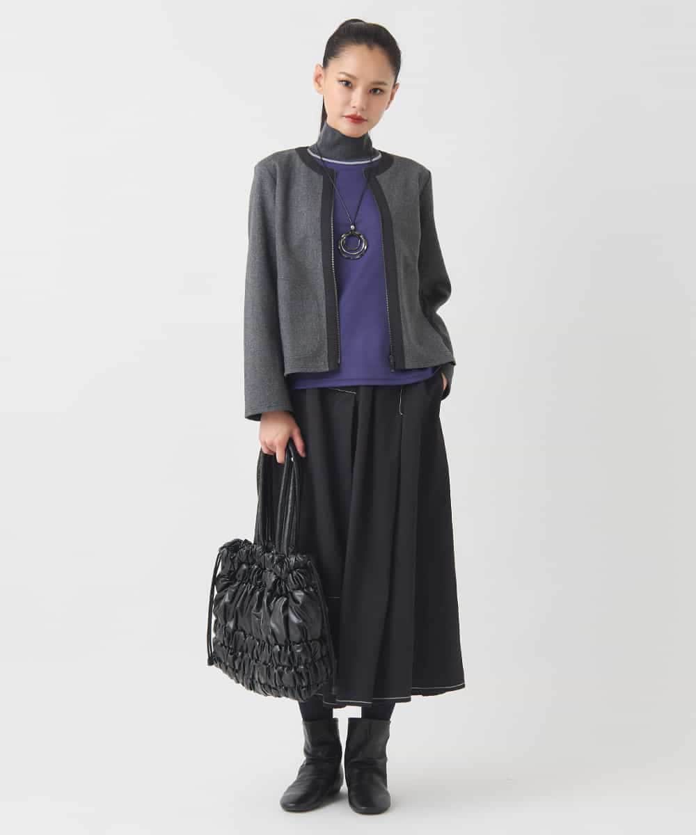 R6HAD28260 HIROKO BIS(小さいサイズ)(メゾン ドゥ サンク) 【小さいサイズ】ステッチデザインフレアスカート /洗える ブラック