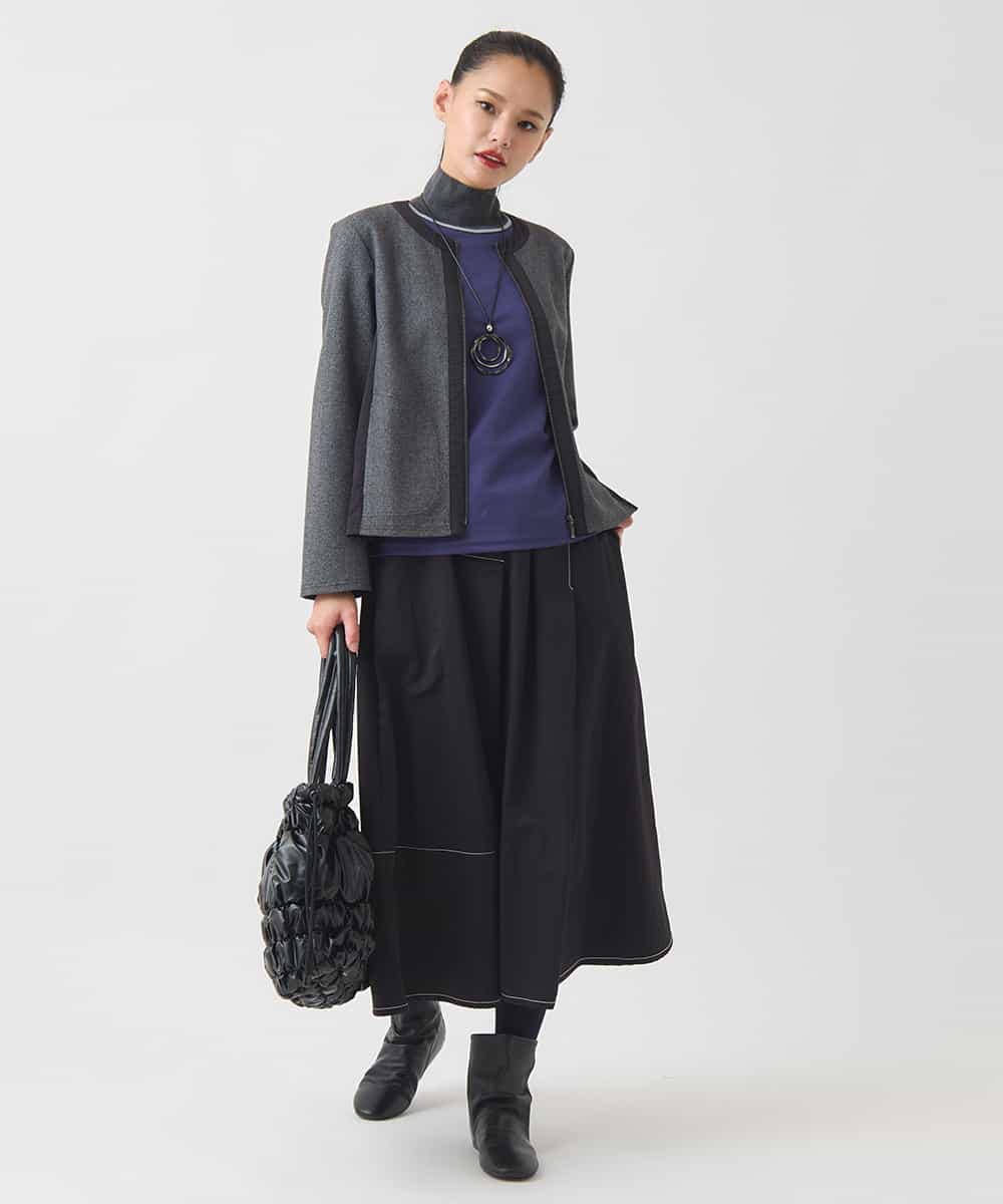 R6HAD28260 HIROKO BIS(小さいサイズ)(メゾン ドゥ サンク) 【小さいサイズ】ステッチデザインフレアスカート /洗える ブラック