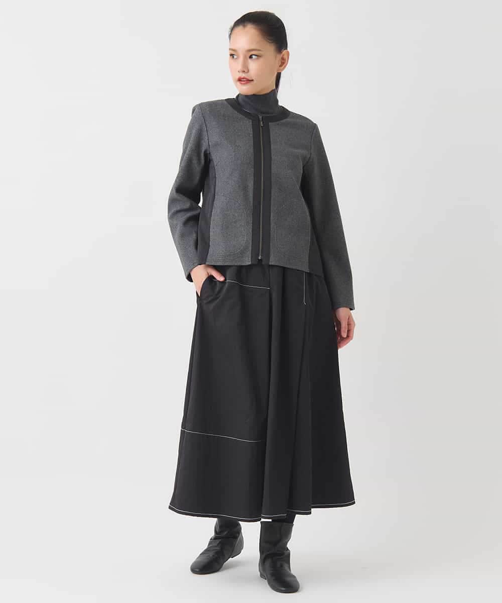 R6HAD28260 HIROKO BIS(小さいサイズ)(メゾン ドゥ サンク) 【小さいサイズ】ステッチデザインフレアスカート /洗える ブラック