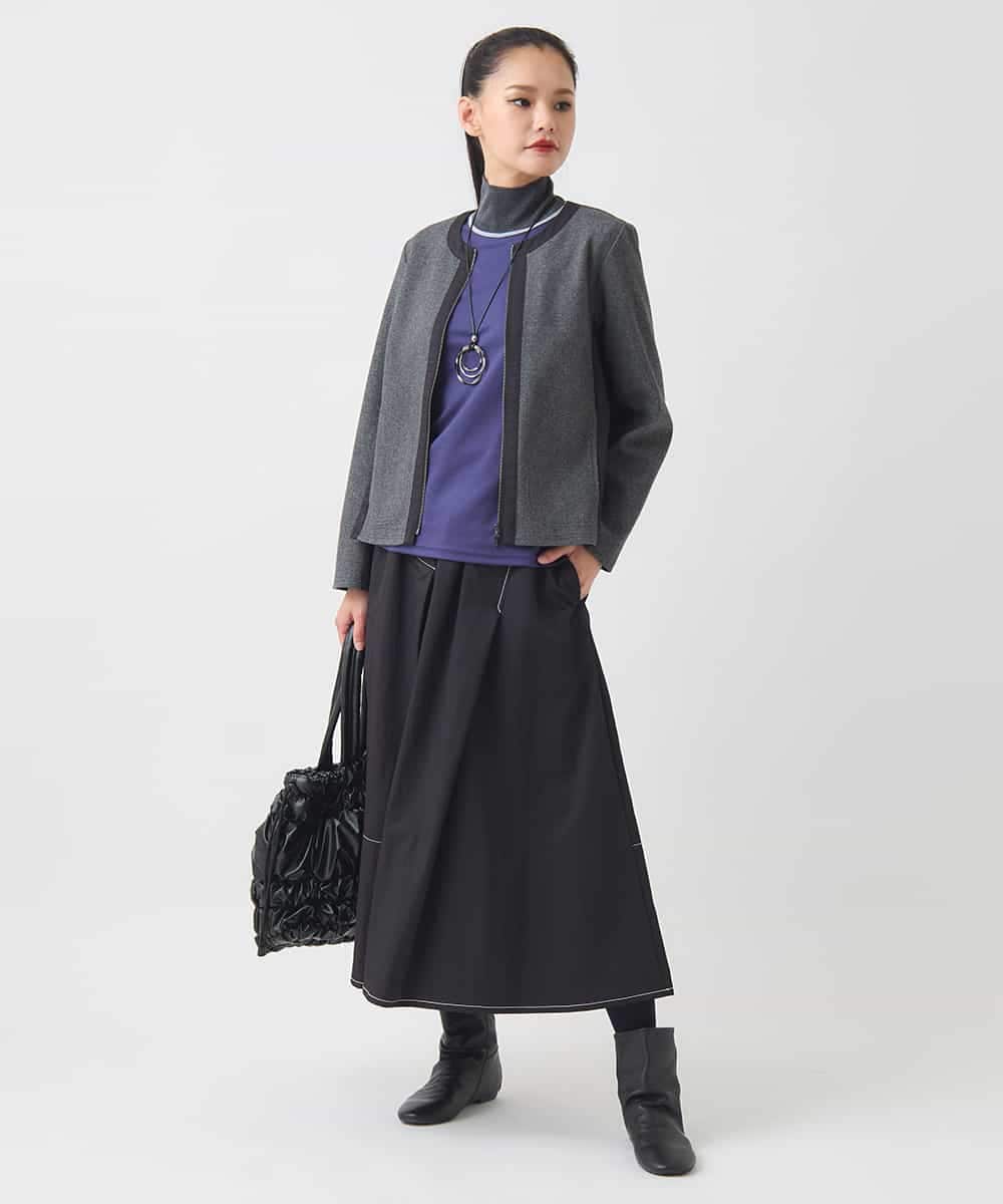 R6HAD28260 HIROKO BIS(小さいサイズ)(メゾン ドゥ サンク) 【小さいサイズ】ステッチデザインフレアスカート /洗える ブラック