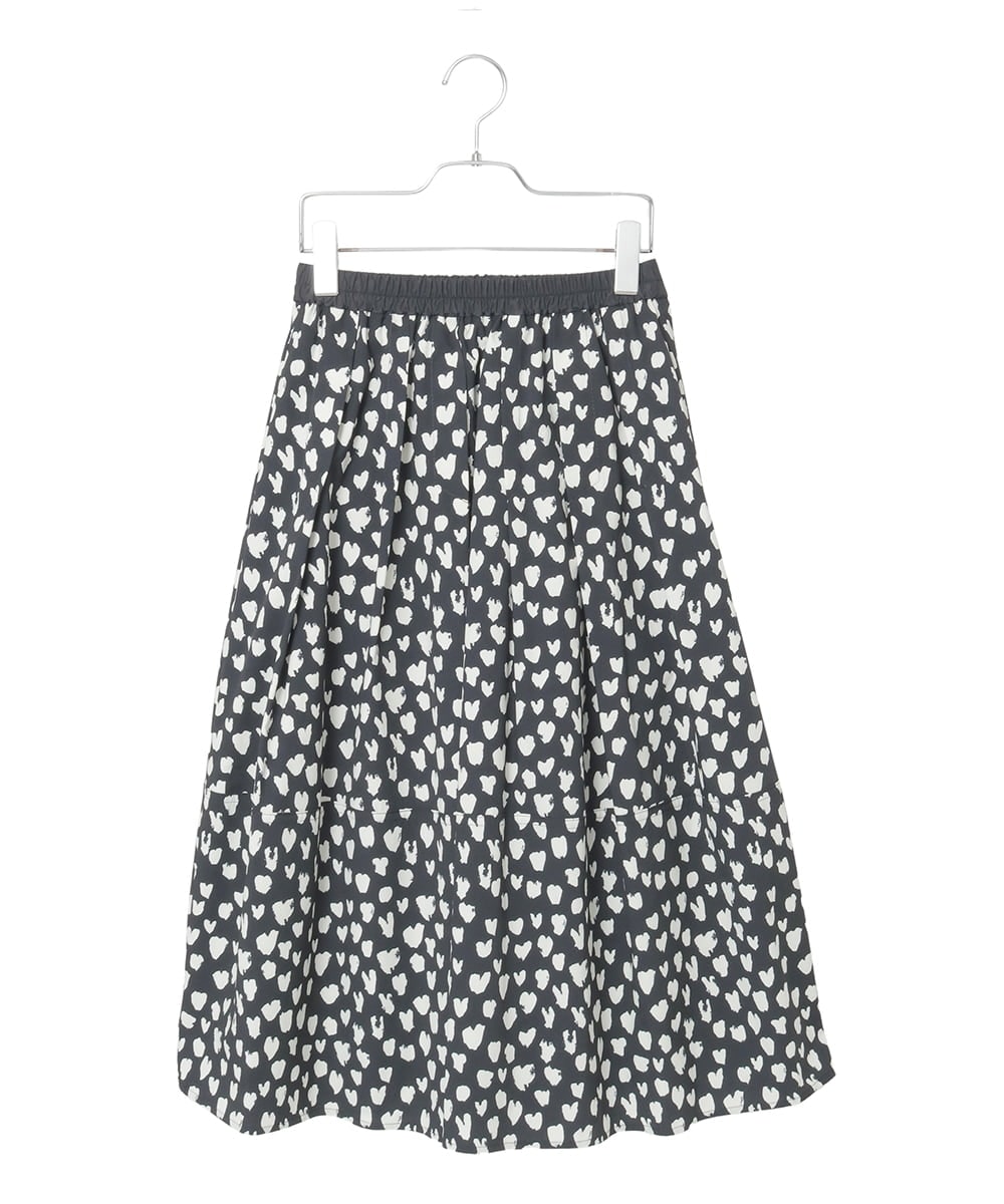 小さいサイズ】ハート柄ドットプリントフレアスカート(ミモレ丈
