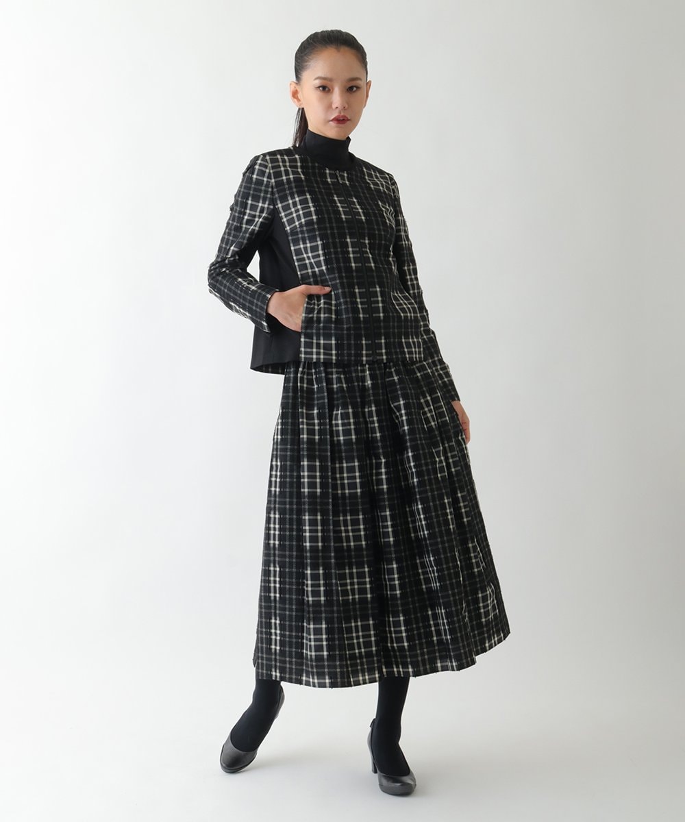 R6HAE52330 HIROKO BIS(小さいサイズ)(メゾン ドゥ サンク) 【小さいサイズ】チェックジャカードシャーリングスカート ブラック