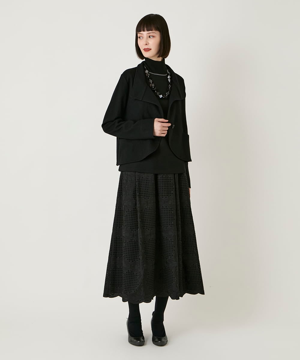 R6HAF50390 HIROKO BIS(小さいサイズ)(メゾン ドゥ サンク) 【小さいサイズ/洗える】モチーフレースデザインスカート ブラック