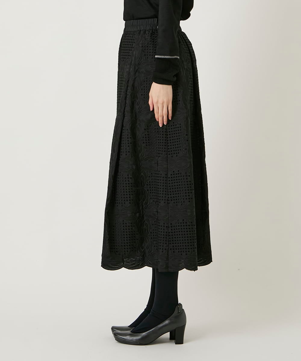 R6HAF50390 HIROKO BIS(小さいサイズ)(メゾン ドゥ サンク) 【小さいサイズ/洗える】モチーフレースデザインスカート ブラック