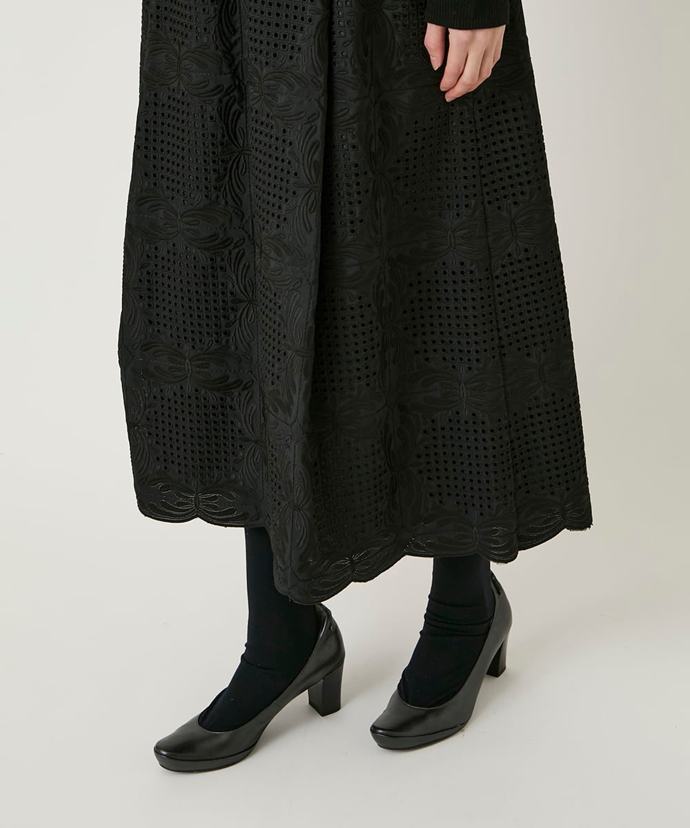 R6HAF50390 HIROKO BIS(小さいサイズ)(メゾン ドゥ サンク) 【小さいサイズ/洗える】モチーフレースデザインスカート ブラック