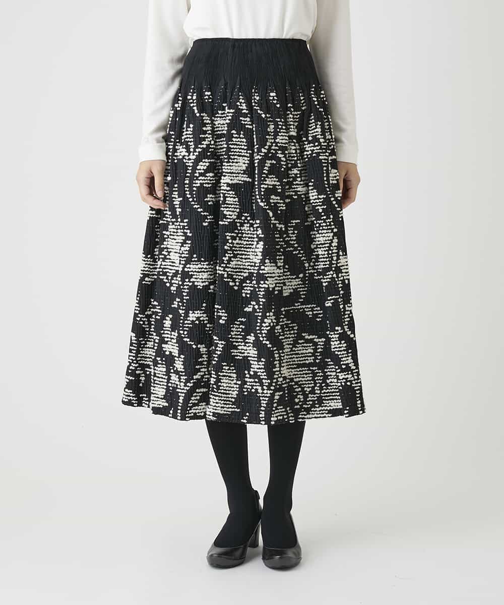 R6HAG53430 HIROKO BIS(小さいサイズ)(メゾン ドゥ サンク) 【小さいサイズ】シャーリングジャカードデザインスカート ブラック