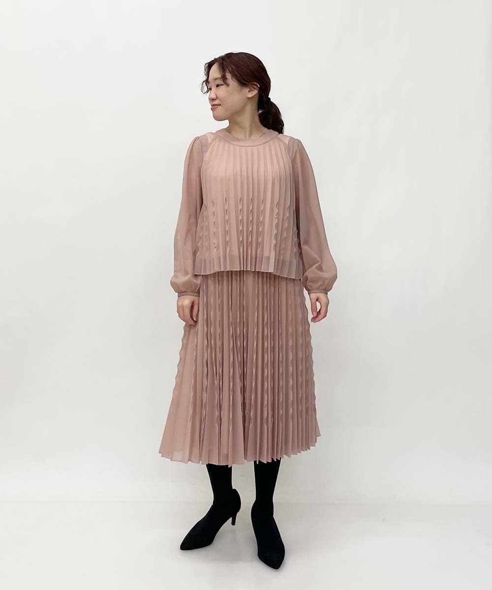 R6HAT21310 HIROKO BIS(小さいサイズ)(メゾン ドゥ サンク) 【小さいサイズ/洗える】三日月プリーツトリコットスカート ピンク