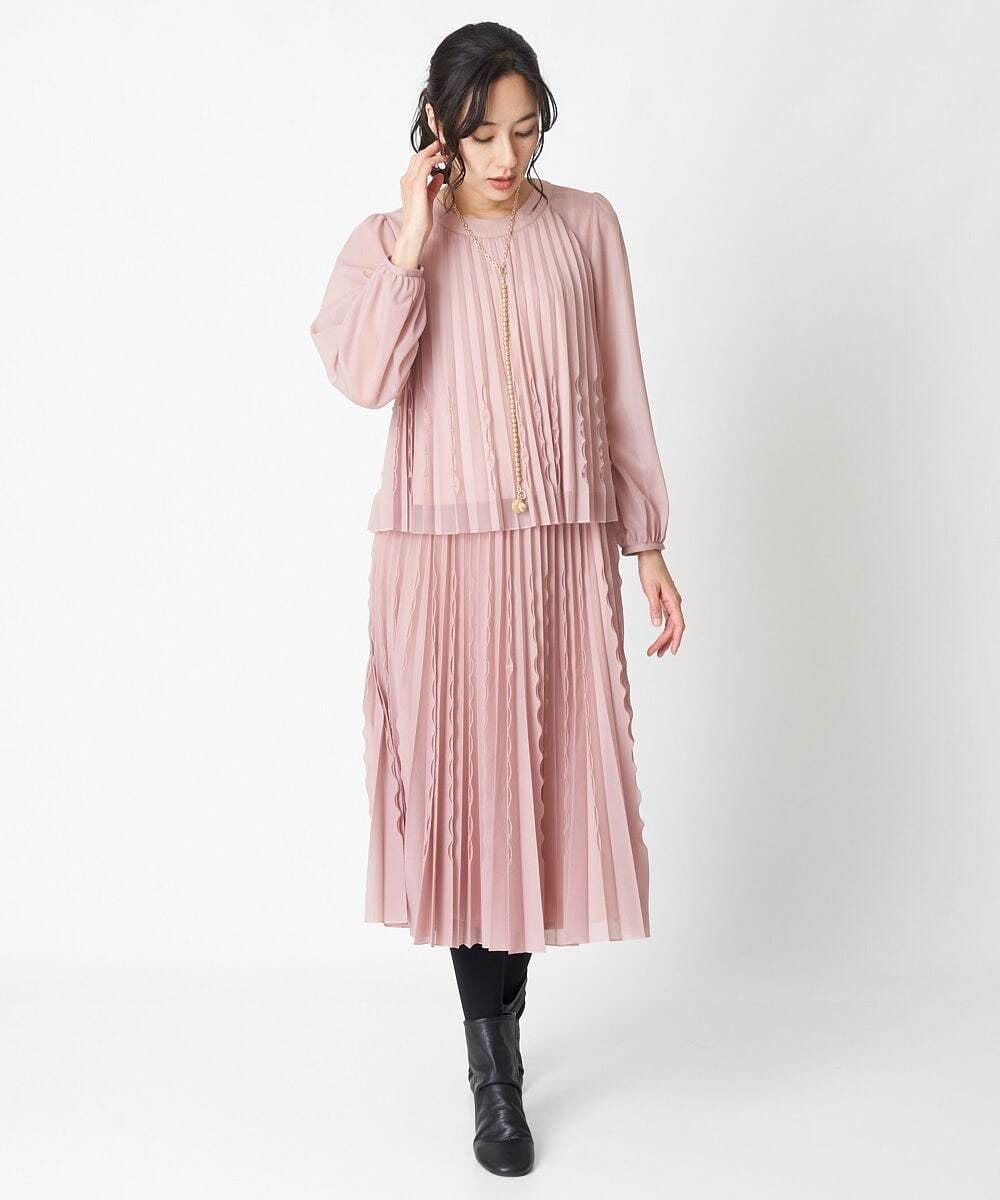 R6HAT21310 HIROKO BIS(小さいサイズ)(メゾン ドゥ サンク) 【小さいサイズ/洗える】三日月プリーツトリコットスカート ピンク