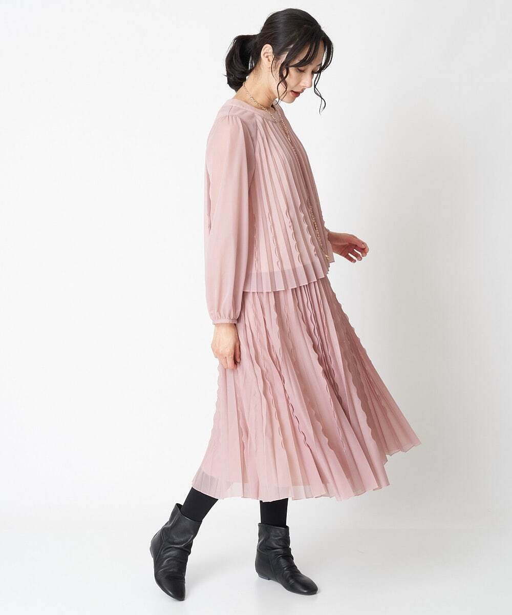 R6HAT21310 HIROKO BIS(小さいサイズ)(メゾン ドゥ サンク) 【小さいサイズ/洗える】三日月プリーツトリコットスカート ピンク