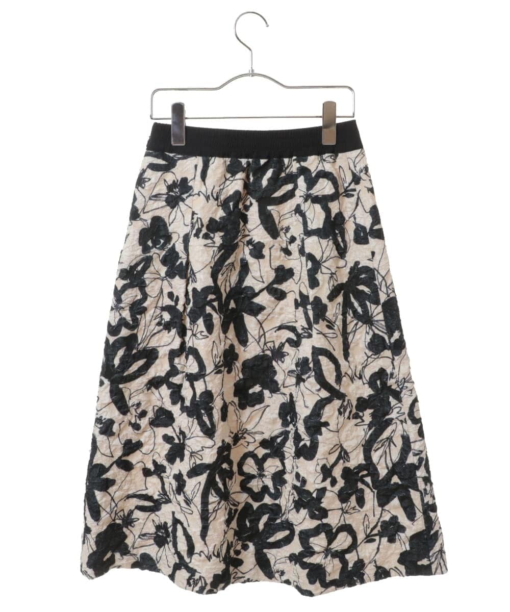 R6HAV45330 HIROKO BIS(小さいサイズ)(メゾン ドゥ サンク) 【小さいサイズ/洗える】フクレジャカードフラワープリントスカート ベージュ系