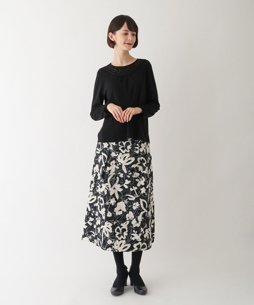 R6HAV45330 HIROKO BIS(小さいサイズ)(メゾン ドゥ サンク) 【小さいサイズ/洗える】フクレジャカードフラワープリントスカート ベージュ系