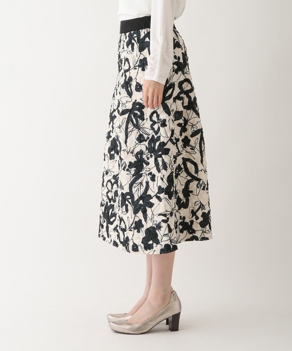 R6HAV45330 HIROKO BIS(小さいサイズ)(メゾン ドゥ サンク) 【小さいサイズ/洗える】フクレジャカードフラワープリントスカート ベージュ系