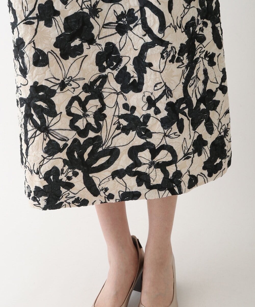 R6HAV45330 HIROKO BIS(小さいサイズ)(メゾン ドゥ サンク) 【小さいサイズ/洗える】フクレジャカードフラワープリントスカート ベージュ系