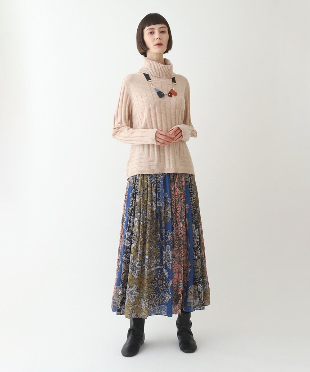 小さいサイズ/洗濯機で洗える】レースプリントギャザーフレアスカート  