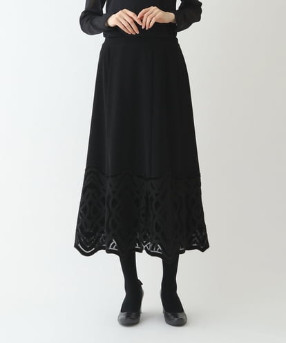 R6HAX16330  【小さいサイズ/洗える】ベロア刺繍レースフレアスカート