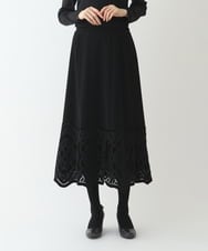 R6HAX16330 HIROKO BIS(小さいサイズ)(メゾン ドゥ サンク) 【小さいサイズ/洗える】ベロア刺繍レースフレアスカート ブラック