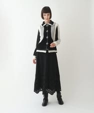 R6HAX16330 HIROKO BIS(小さいサイズ)(メゾン ドゥ サンク) 【小さいサイズ/洗える】ベロア刺繍レースフレアスカート ブラック
