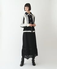 R6HAX16330 HIROKO BIS(小さいサイズ)(メゾン ドゥ サンク) 【小さいサイズ/洗える】ベロア刺繍レースフレアスカート ブラック
