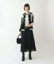 R6HAX16330 HIROKO BIS(小さいサイズ)(メゾン ドゥ サンク) 【小さいサイズ/洗える】ベロア刺繍レースフレアスカート ブラック