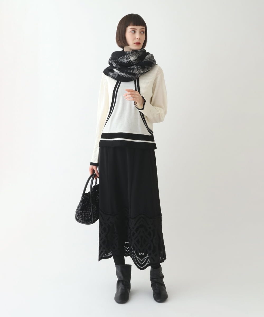 R6HAX16330 HIROKO BIS(小さいサイズ)(メゾン ドゥ サンク) 【小さいサイズ/洗える】ベロア刺繍レースフレアスカート ブラック