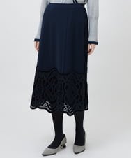 R6HAX16330 HIROKO BIS(小さいサイズ)(メゾン ドゥ サンク) 【小さいサイズ/洗える】ベロア刺繍レースフレアスカート ブラック