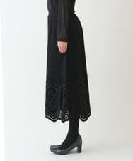 R6HAX16330 HIROKO BIS(小さいサイズ)(メゾン ドゥ サンク) 【小さいサイズ/洗える】ベロア刺繍レースフレアスカート ブラック