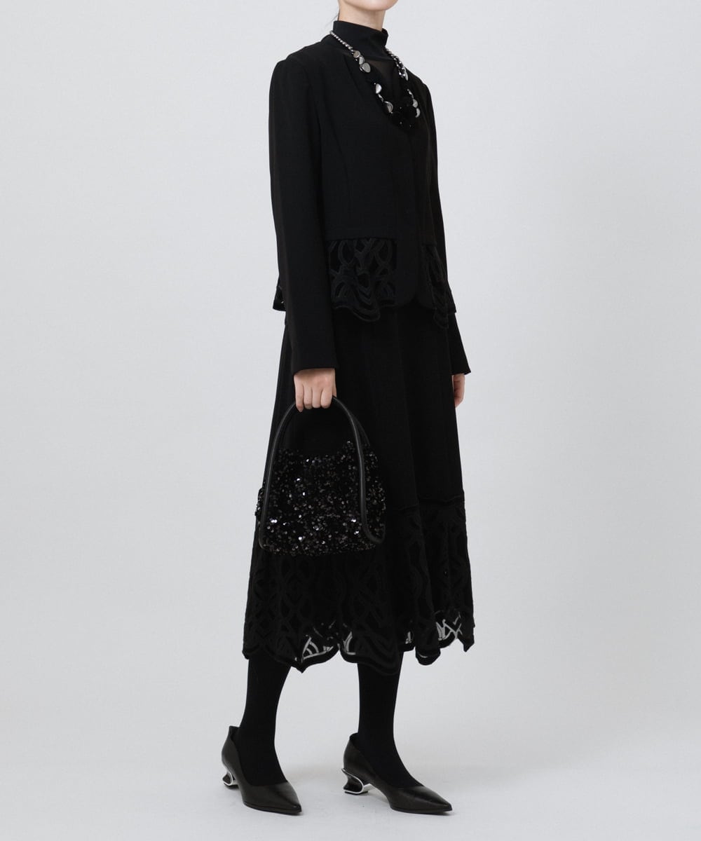 R6HAX16330 HIROKO BIS(小さいサイズ)(メゾン ドゥ サンク) 【小さいサイズ/洗える】ベロア刺繍レースフレアスカート ブラック