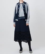 R6HAX16330 HIROKO BIS(小さいサイズ)(メゾン ドゥ サンク) 【小さいサイズ/洗える】ベロア刺繍レースフレアスカート ブラック