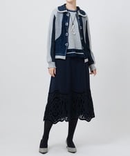 R6HAX16330 HIROKO BIS(小さいサイズ)(メゾン ドゥ サンク) 【小さいサイズ/洗える】ベロア刺繍レースフレアスカート ブラック