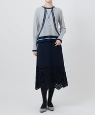 R6HAX16330 HIROKO BIS(小さいサイズ)(メゾン ドゥ サンク) 【小さいサイズ/洗える】ベロア刺繍レースフレアスカート ブラック