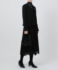 R6HAX16330 HIROKO BIS(小さいサイズ)(メゾン ドゥ サンク) 【小さいサイズ/洗える】ベロア刺繍レースフレアスカート ブラック
