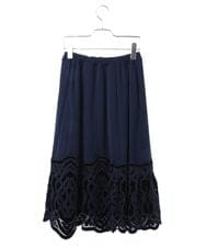 R6HAX16330 HIROKO BIS(小さいサイズ)(メゾン ドゥ サンク) 【小さいサイズ/洗える】ベロア刺繍レースフレアスカート ブラック