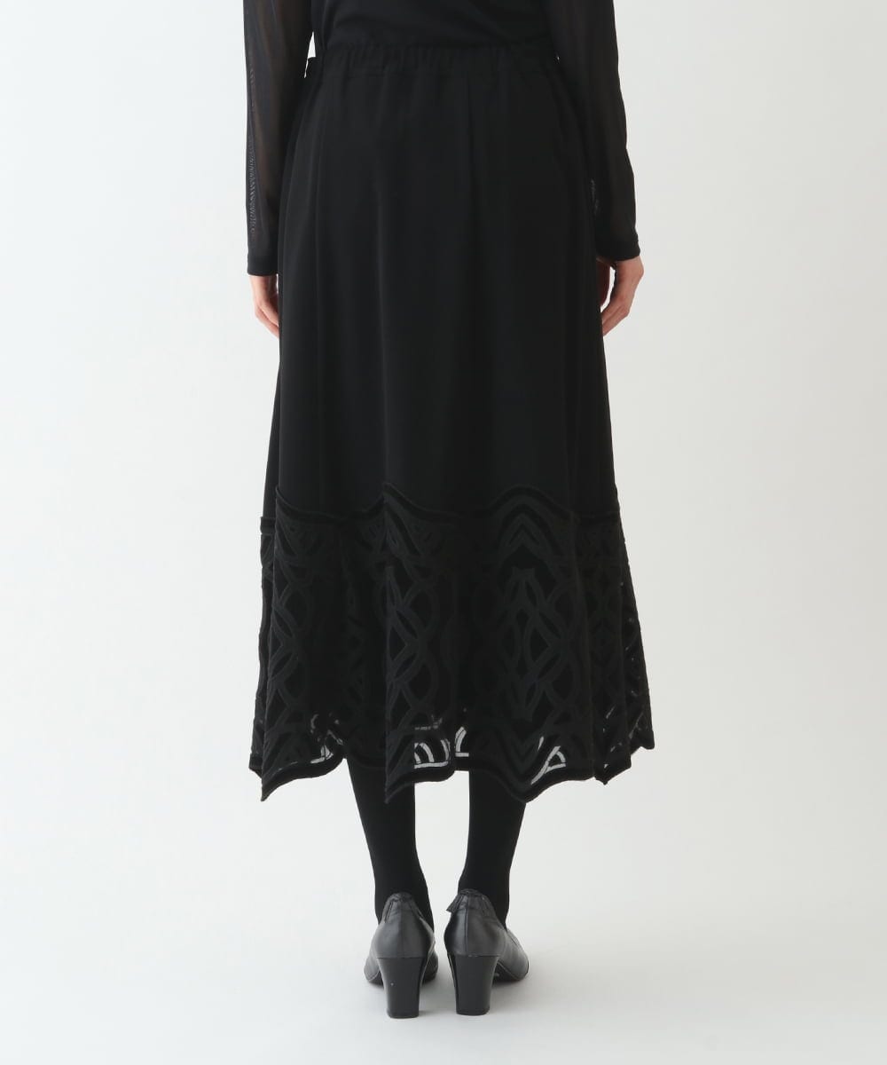 R6HAX16330 HIROKO BIS(小さいサイズ)(メゾン ドゥ サンク) 【小さいサイズ/洗える】ベロア刺繍レースフレアスカート ブラック
