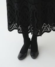 R6HAX16330 HIROKO BIS(小さいサイズ)(メゾン ドゥ サンク) 【小さいサイズ/洗える】ベロア刺繍レースフレアスカート ブラック