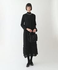 R6HAX16330 HIROKO BIS(小さいサイズ)(メゾン ドゥ サンク) 【小さいサイズ/洗える】ベロア刺繍レースフレアスカート ブラック