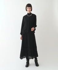 R6HAX16330 HIROKO BIS(小さいサイズ)(メゾン ドゥ サンク) 【小さいサイズ/洗える】ベロア刺繍レースフレアスカート ブラック