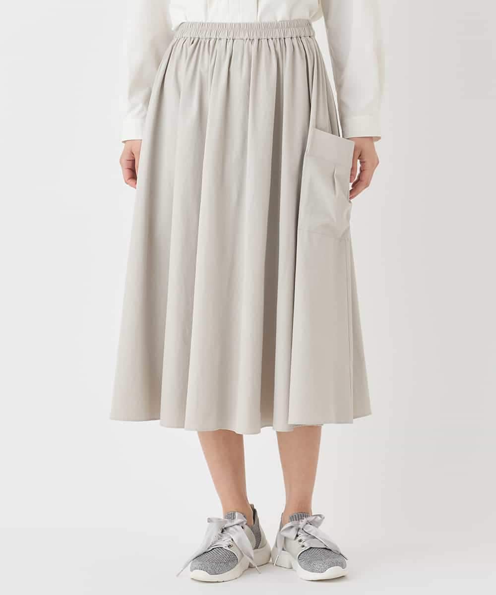 R6HDD80230 HIROKO BIS(小さいサイズ)(メゾン ドゥ サンク) 【小さいサイズ】ハイストレッチギャザーフレアスカート ライトグレー