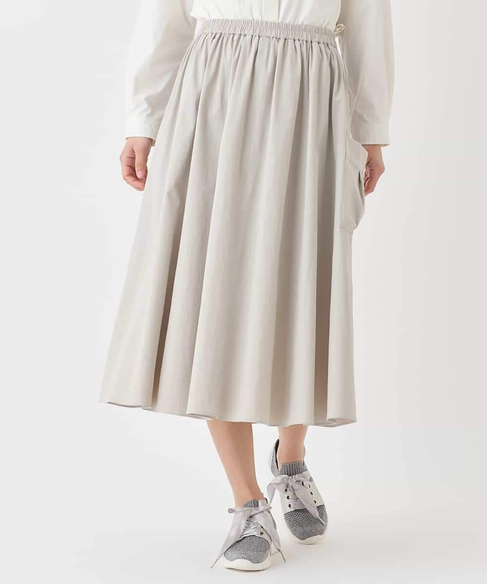 R6HDD80230 HIROKO BIS(小さいサイズ)(メゾン ドゥ サンク) 【小さいサイズ】ハイストレッチギャザーフレアスカート ライトグレー
