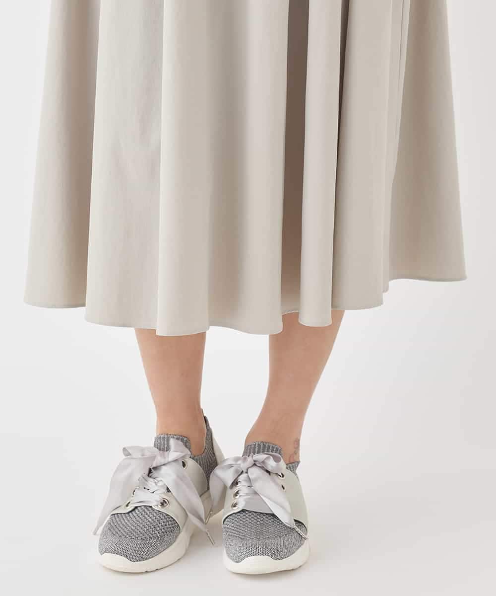 R6HDD80230 HIROKO BIS(小さいサイズ)(メゾン ドゥ サンク) 【小さいサイズ】ハイストレッチギャザーフレアスカート ライトグレー