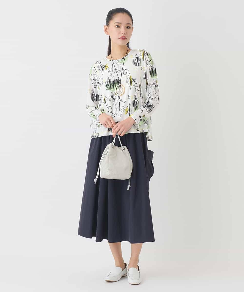 R6HDD80230 HIROKO BIS(小さいサイズ)(メゾン ドゥ サンク) 【小さいサイズ】ハイストレッチギャザーフレアスカート ライトグレー