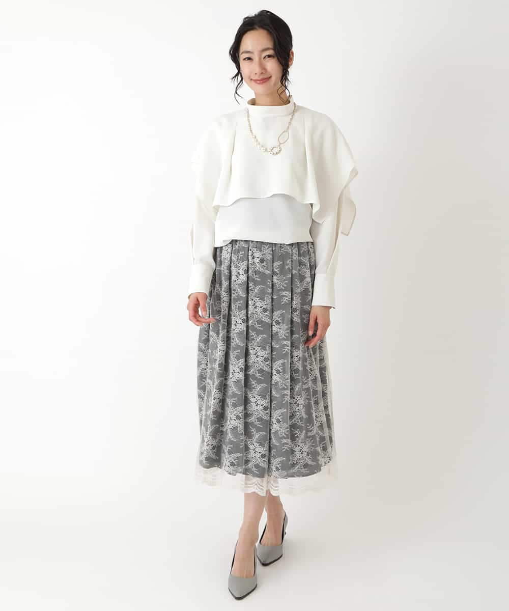 R6HDP15290 HIROKO BIS(小さいサイズ)(メゾン ドゥ サンク) 【小さいサイズ/洗える】チュールレースフレアスカート アイボリー