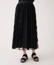 R6HEA33360 HIROKO BIS(小さいサイズ)(メゾン ドゥ サンク) 【小さいサイズ】ランダムストライプチュールスカート ブラック
