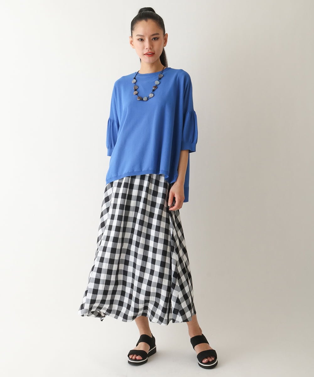 R6HFB36290 HIROKO BIS(小さいサイズ)(メゾン ドゥ サンク) アシンメトリーヘムギンガムスカート ブラック系