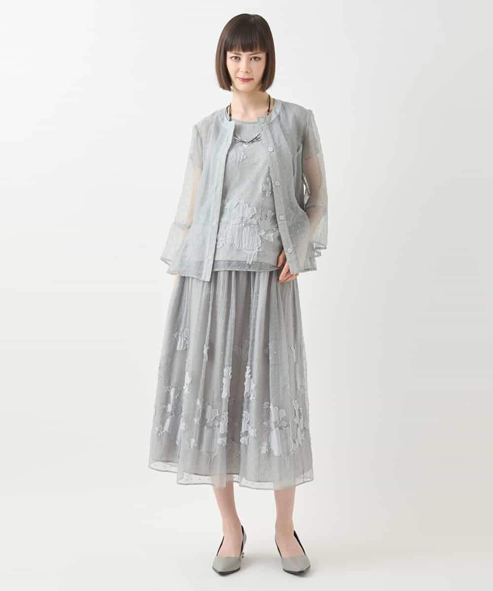 R6HGA31360 HIROKO BIS(小さいサイズ)(メゾン ドゥ サンク) 【小さいサイズ】ドットフラワーシャーリングスカート ライトグレー