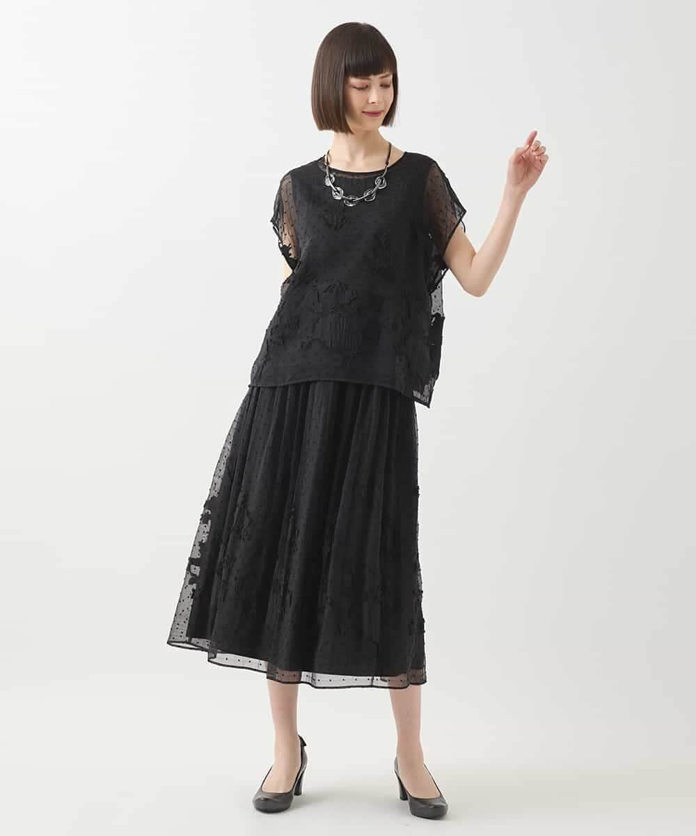 R6HGA31360 HIROKO BIS(小さいサイズ)(メゾン ドゥ サンク) 【小さいサイズ】ドットフラワーシャーリングスカート ライトグレー