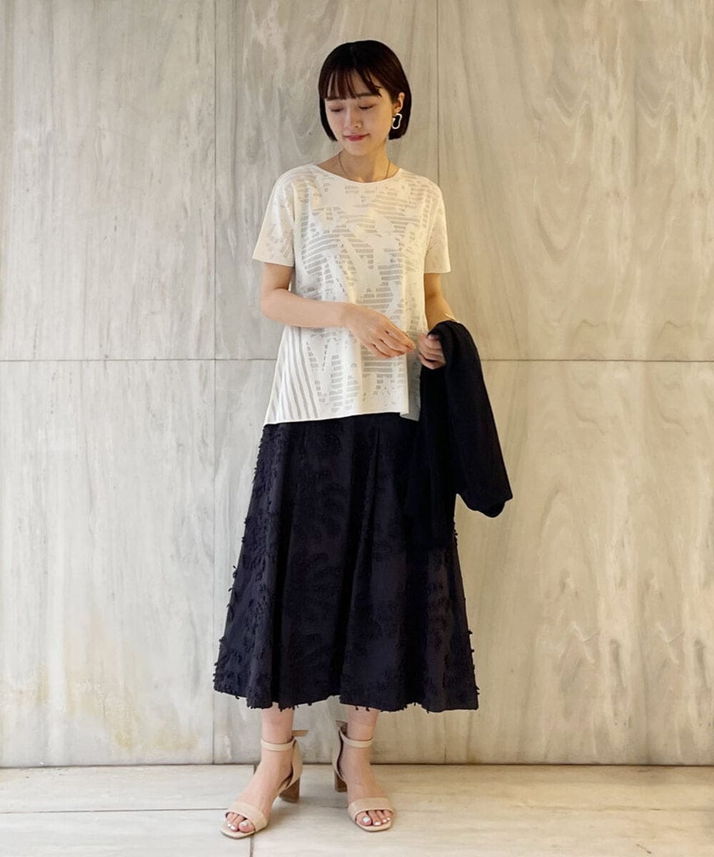R6HGQ16290 HIROKO BIS(小さいサイズ)(メゾン ドゥ サンク) 【小さいサイズ/洗える】立体刺繍フレアスカート グリーン